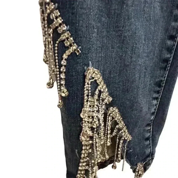 Akira Women's High Rise Skinny Jeans Sparkle Rhinestone Blue Size 9 - Picture 4 of 13